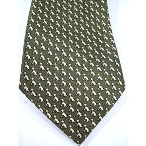 Men's Rene Chagal Silk Neck Tie, Olive Green, Dogs